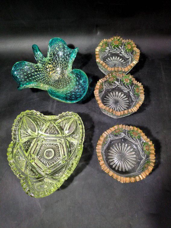 Decorative Glass Bowls Including Murano-Style, Cut Glass, and Pressed Glass
