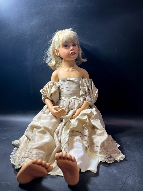 2002 Dianna Effner Doll #78/950 with Blonde Hair and Tan-Colored Dress