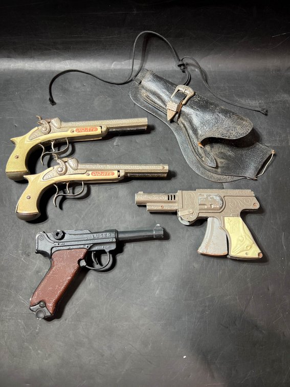 Four Vintage Toy Cap Guns with Holster
