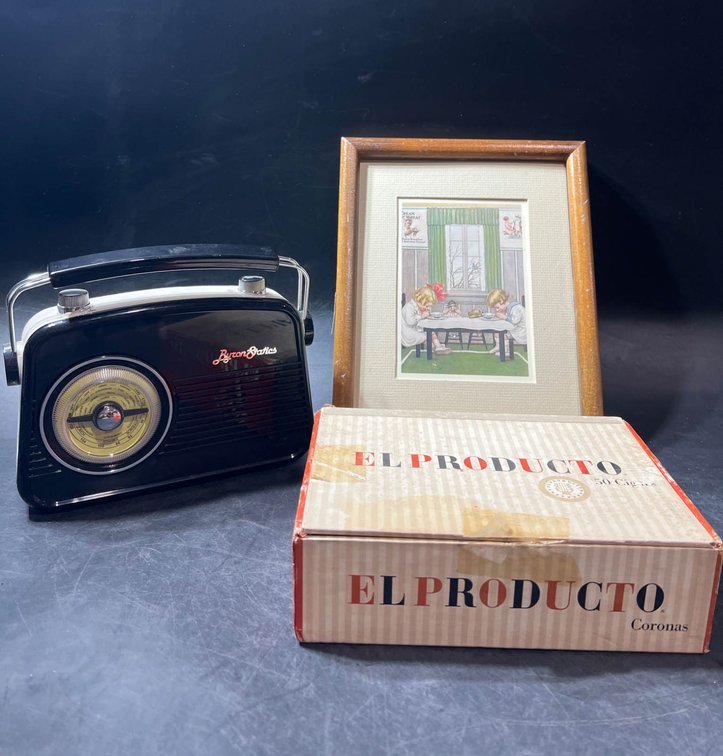 El Producto Cigar Box, Framed Illustration, and ByronStatics Portable Radio