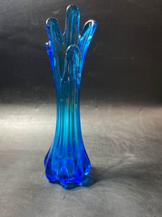 Cobalt Blue Stretch Glass Vase with Finger Design