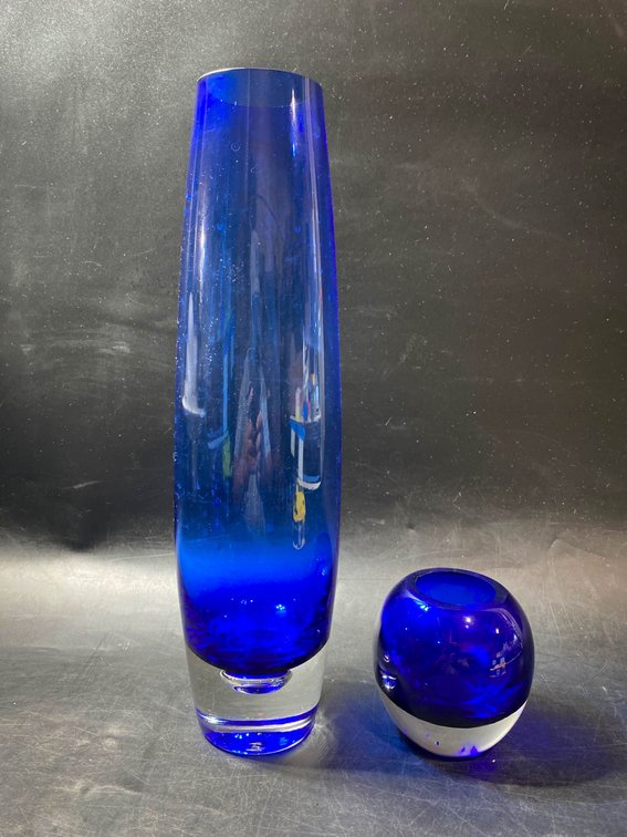 Two Cobalt Blue Glass Pieces by Cosmic Glass Designs