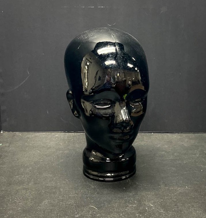 Heavy Black Glass Head Sculpture