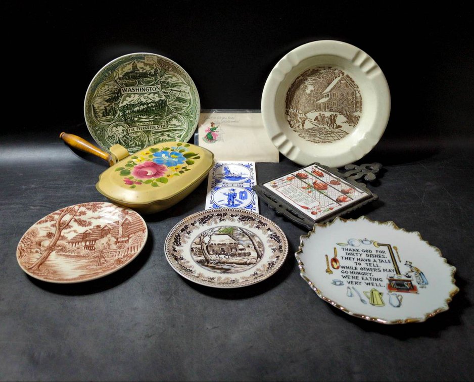 Decorative Plates, Trivet, and Ephemera