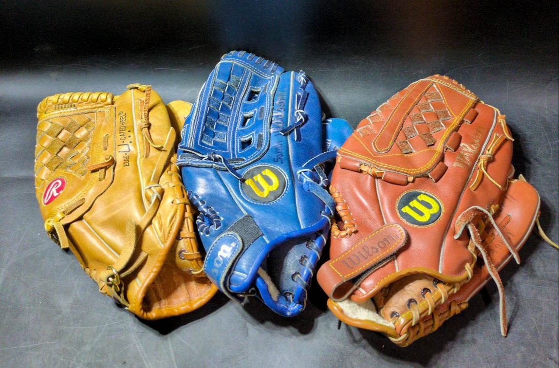 Three Baseball and Softball Gloves: Wilson OG5 A9841, Wilson OS2 A9861, and Rawlings RBG34