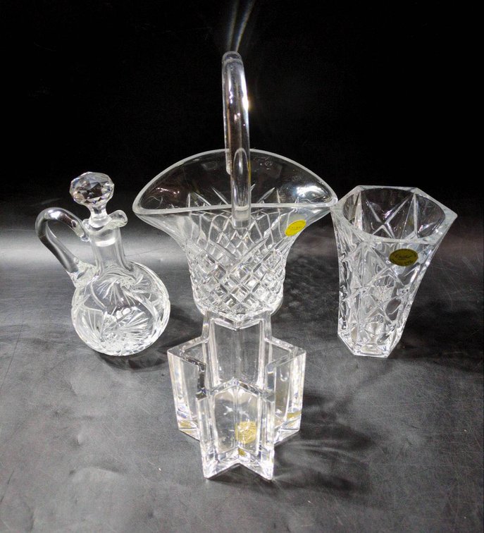 4 Lead Crystal Items by Galway, RCR, and Cristal France