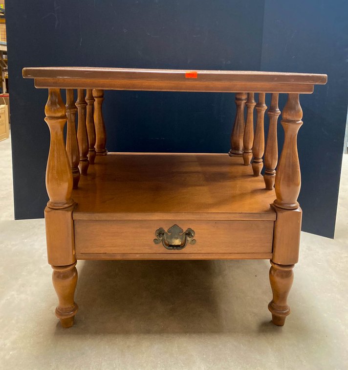 Wood End Table with Drawer and Spindle Legs