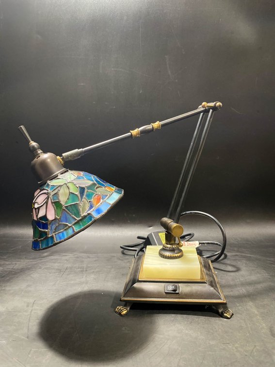 Adjustable Desk Lamp with Stained Glass Shade and Marble Base