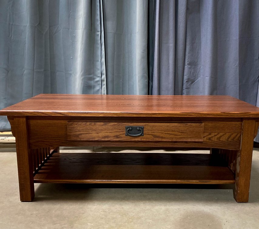 Wooden Coffee Table With Lower Shelf and Drawer, 19″ Tall