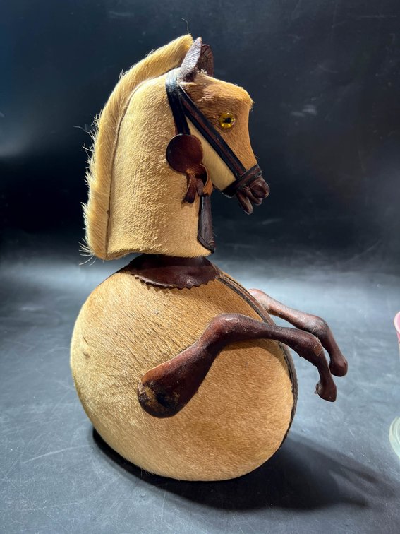 Vintage Horse-Themed Liquor Bottle With Leather and Suede Covering