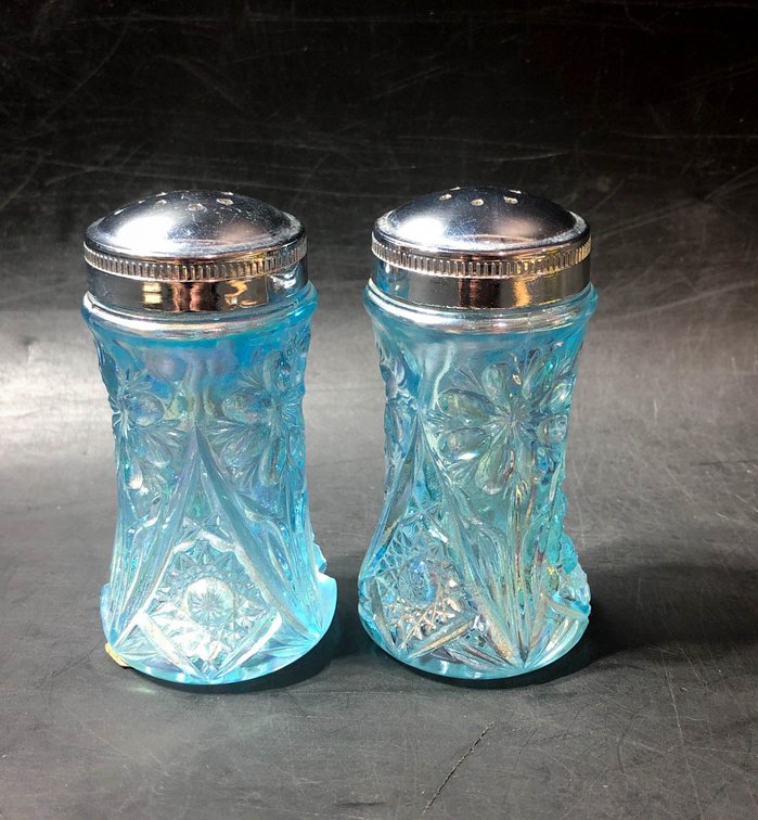 Imperial Blue Glass Salt and Pepper Shakers with Silver-Tone Lids