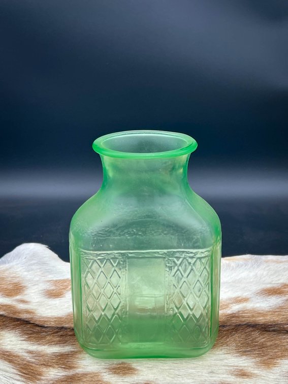 Green Uranium Glass Vase with Diamond Pattern Design