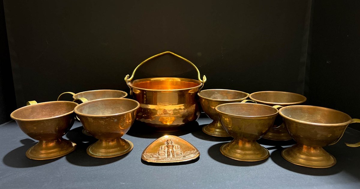 Hammered Copper Cups with Matching Pot and Hamburg Plaque