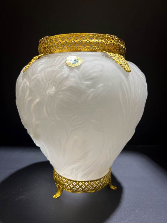 Frosted Glass Vase with 22K Gold-Plated Accents
