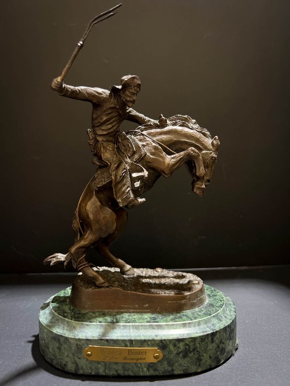 Bronco Buster Bronze Sculpture by Frederic Remington on Marble Base