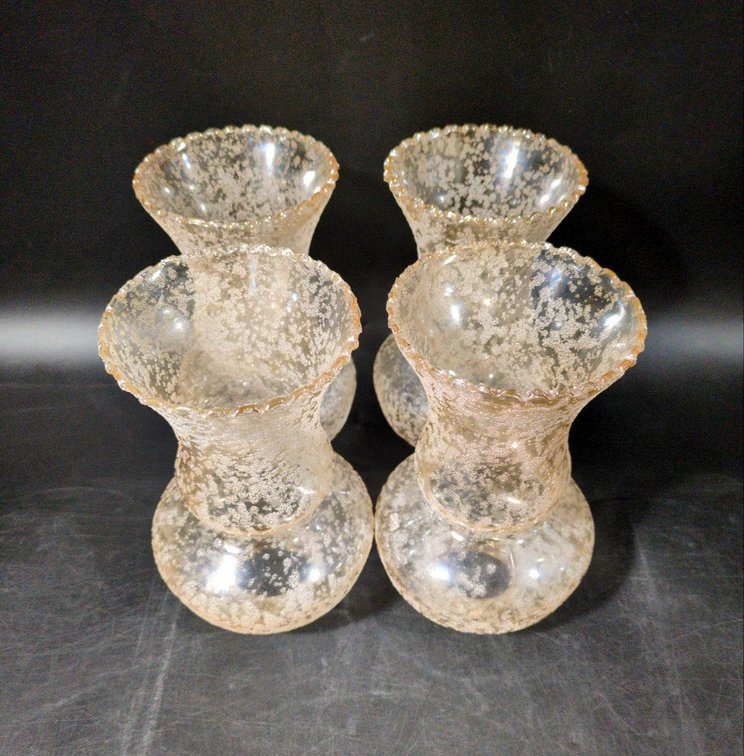 4 Frosted Clear Glass Vases with Scalloped Rims
