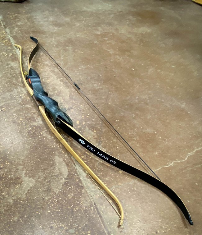 Two Bows Including Bear Pro Max 62 Recurve and Wooden Longbow