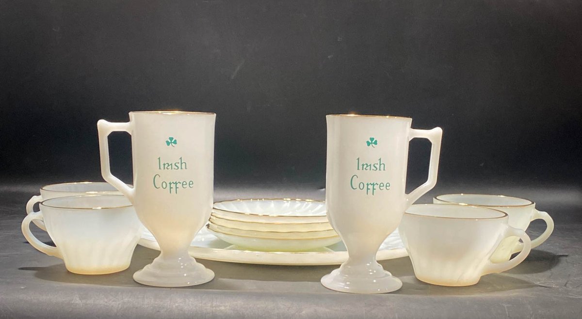 Anchor Hocking Fire-King Milk Glass Tableware Set with Gold Trim