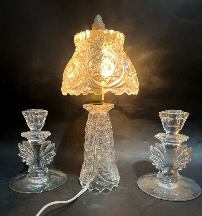 Crystal Table Lamp and Pair of Candle Holders with Imperlux Sticker