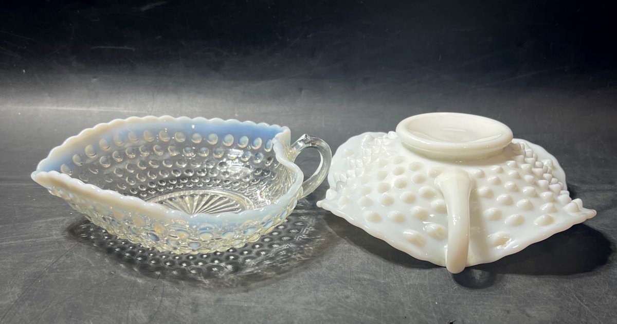 Opalescent and Milk Glass Hobnail Dishes