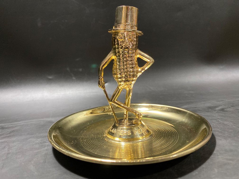 Brass Mr. Peanut Figurine with Attached Dish