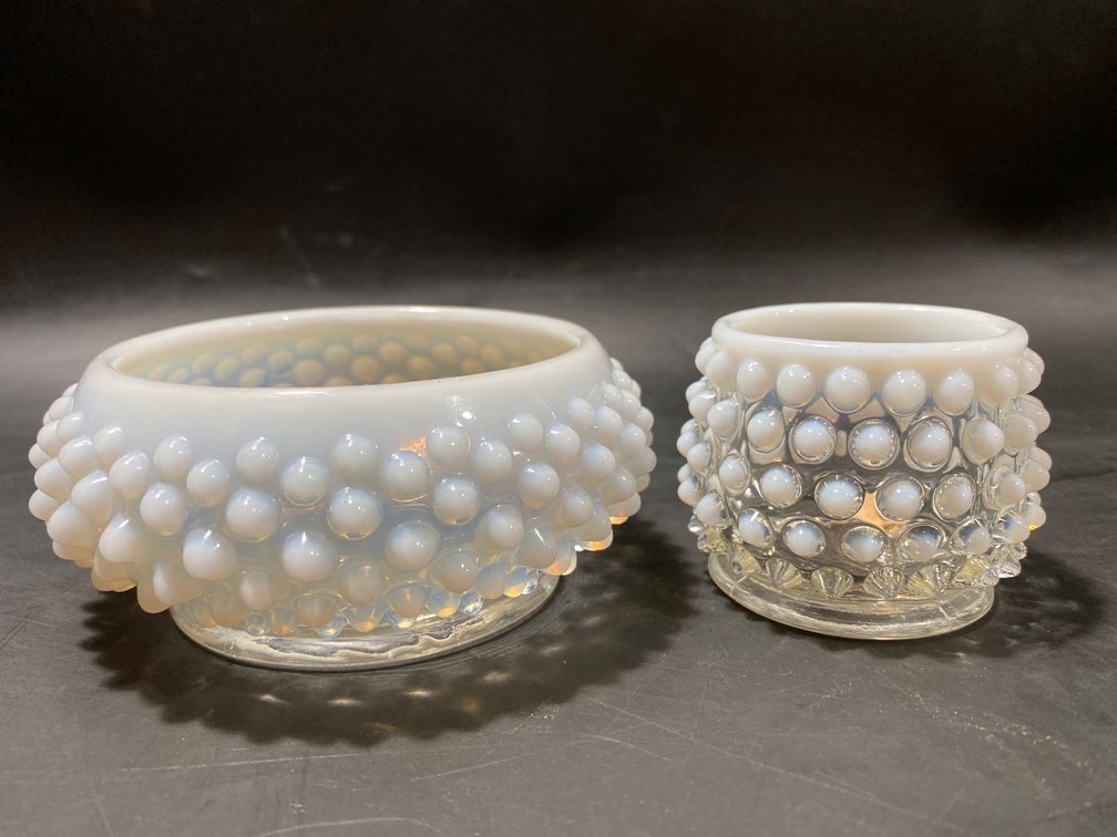 Two Opalescent Hobnail Glass Bowls