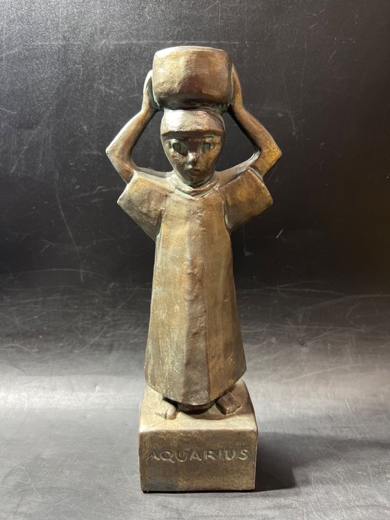 Fred Press Bronze Sculpture of Aquarius Zodiac Figure, 10” x 3”