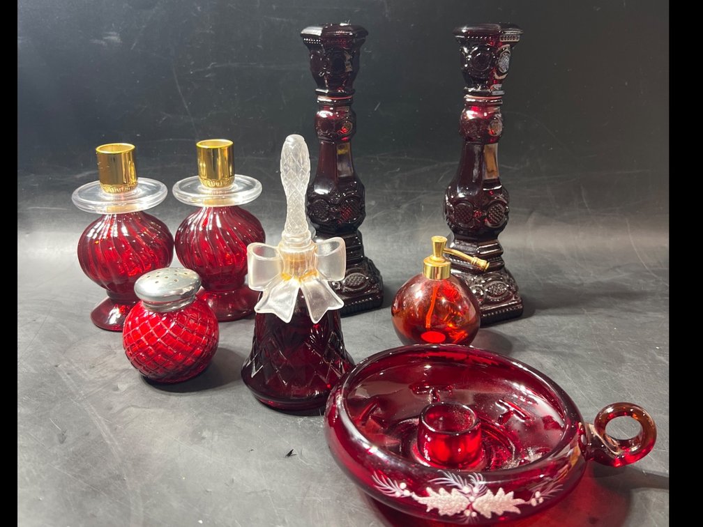 Avon Ruby Red Glassware and Perfume Bottles