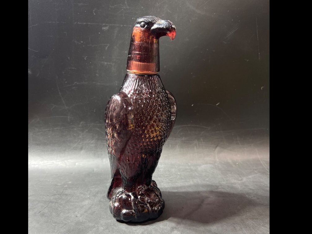 Purple Glass Bottle in the Shape of an Eagle with Removable Head
