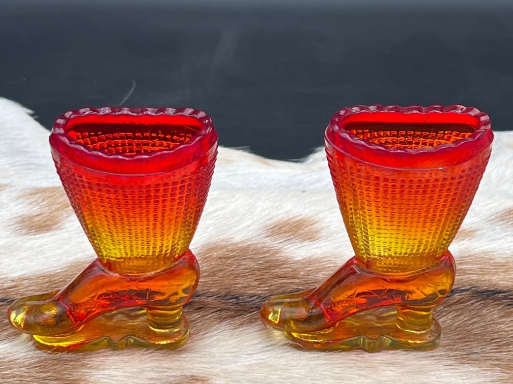 Amberina Glass Boot-Shaped Toothpick Holders