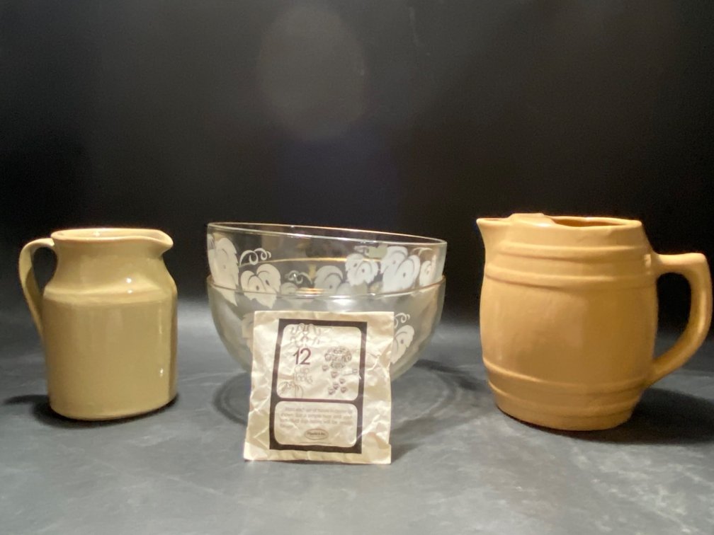 Glass Bowls and Ceramic Jugs Including Moira Spirits Jug