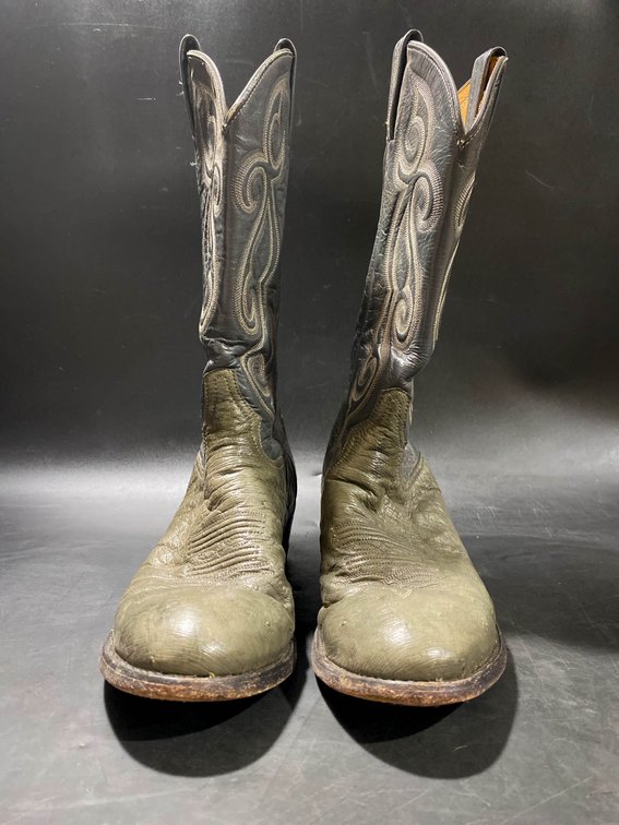 Tony Lama Leather Cowboy Boots, Black, Size 10B