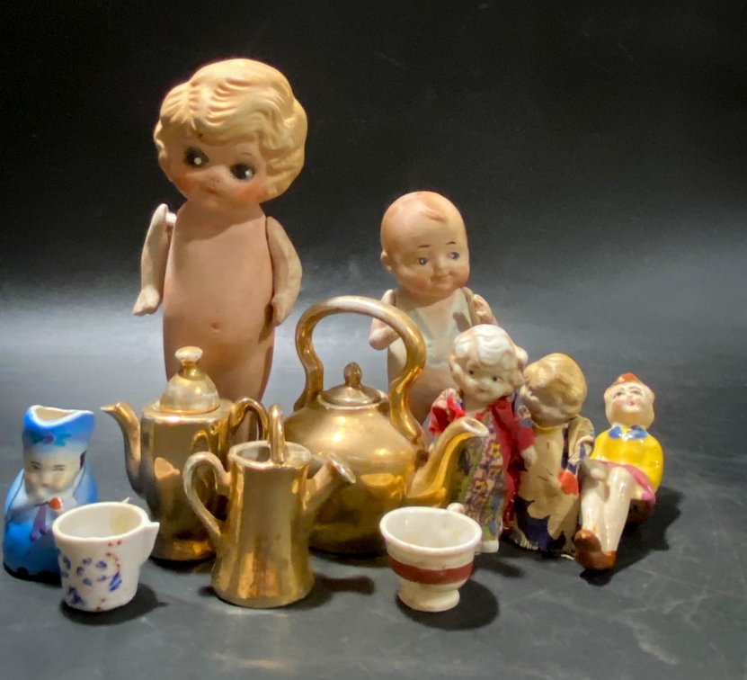 Doll and Miniature Tea Set Collection with Accessories