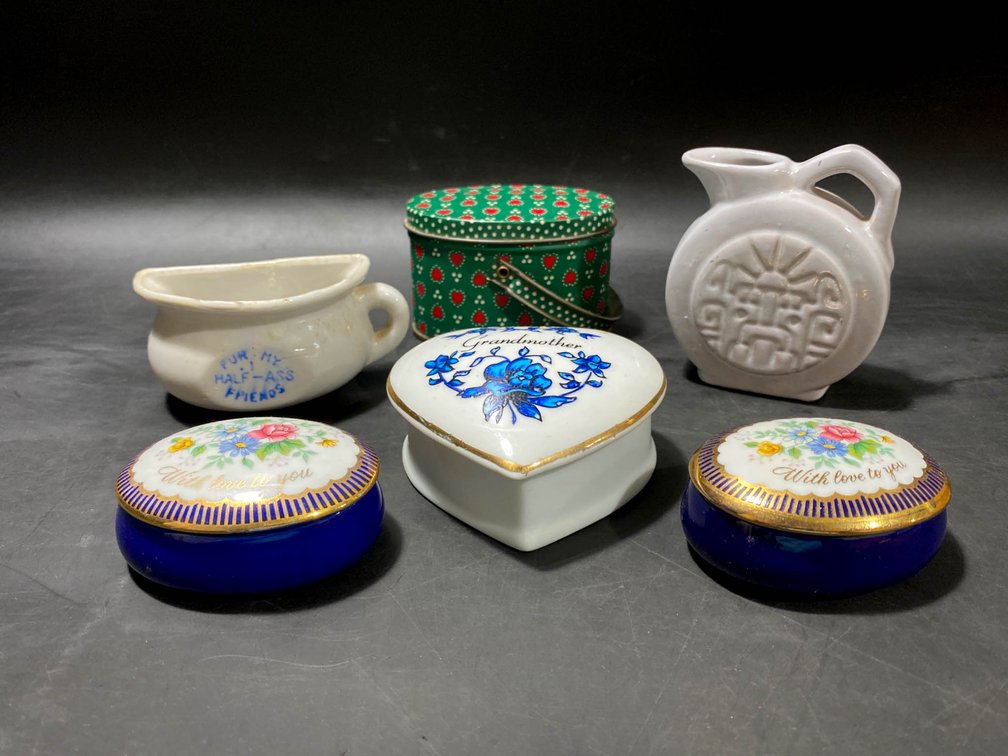 Decorative Ceramic and Glass Trinket Boxes and Small Pitchers