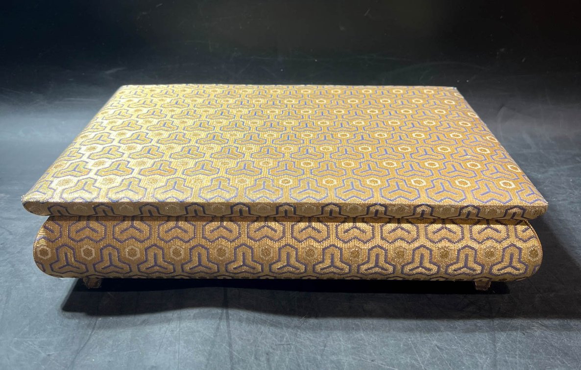 Japanese Nishijin Fabric Jewelry Box With Velvet Interior and Mirror