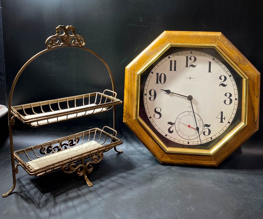 Wall Clock With Glass Cover and Heavy Metal Stand With Removable Tile Plates