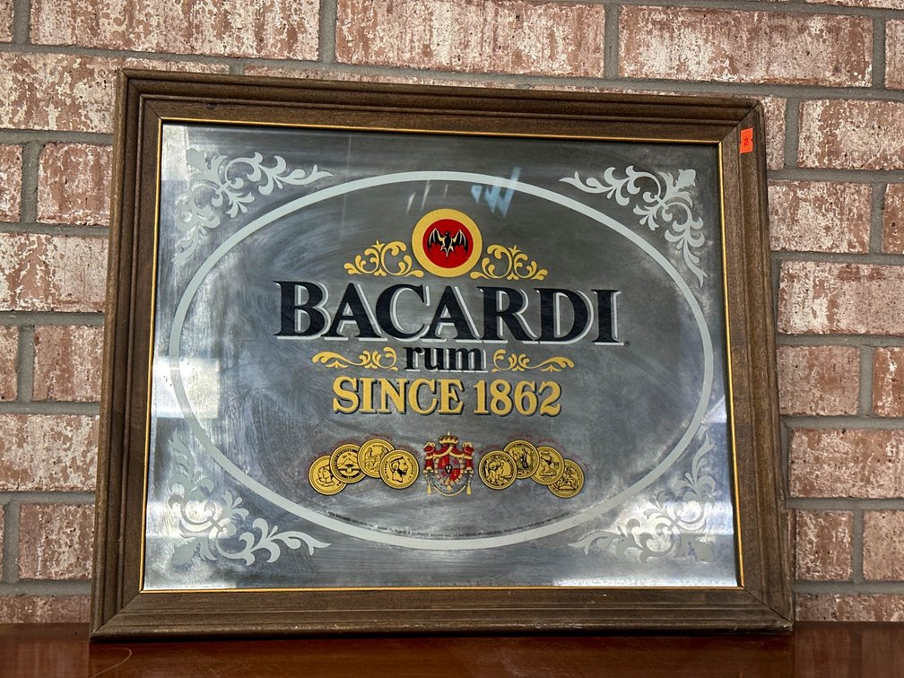Framed Bacardi Rum Mirror Advertisement, 18×22 Inches