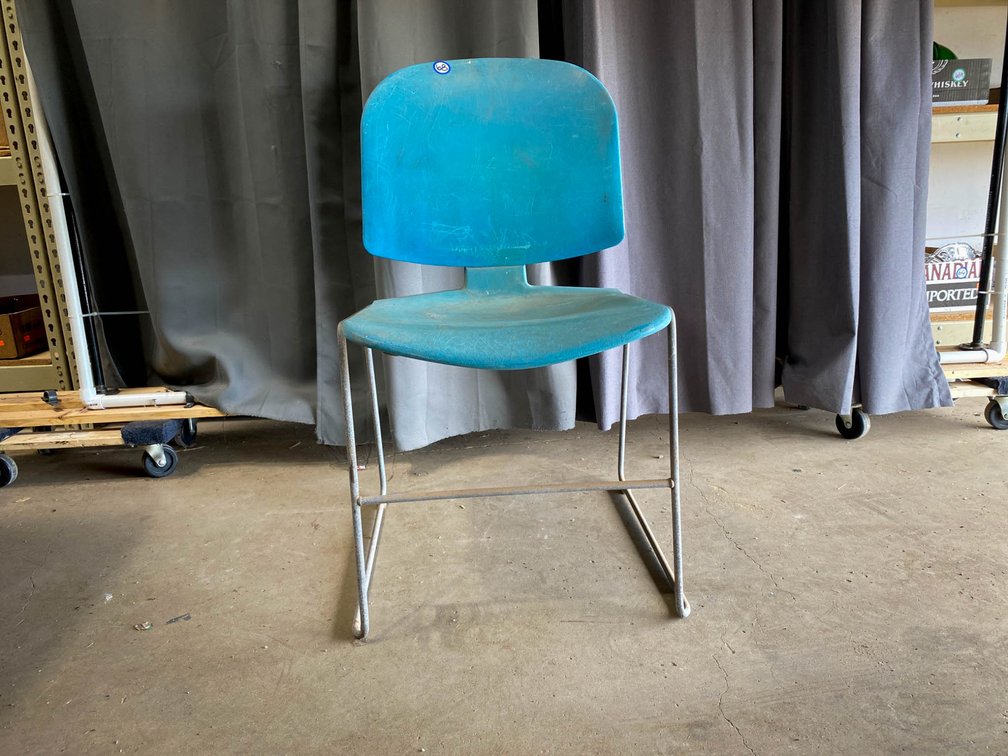 Mid-Century Modern Blue Fiberglass Stackable Side Chair