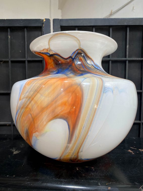 Handmade Tarnowiec Glass Vase With Multicolored Swirls, 10×10