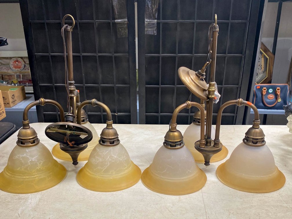 6 Brass Ceiling Light Fixtures with Frosted Glass Shades, 15×16