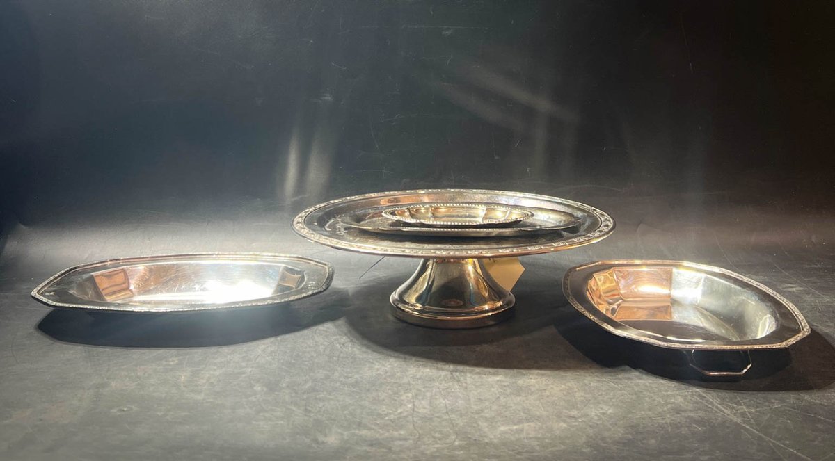 Silver-Plated Serving Dishes, Including a Pedestal Plate