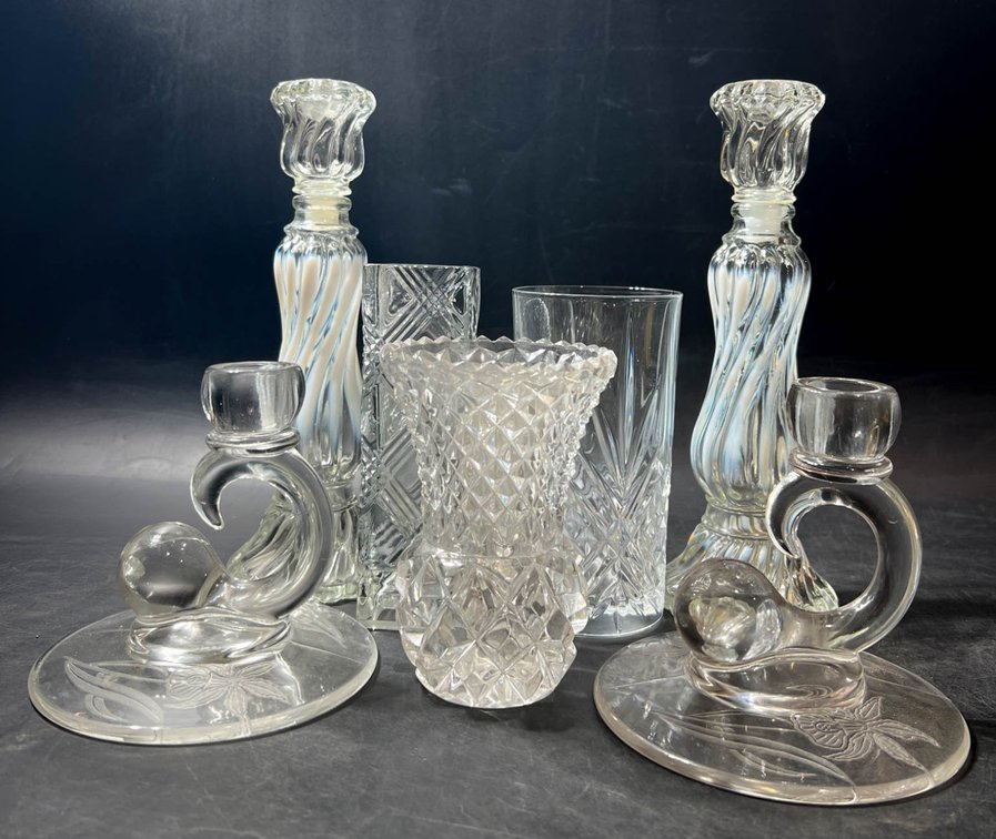 Decorative Glassware Including Avon and Candle Holders