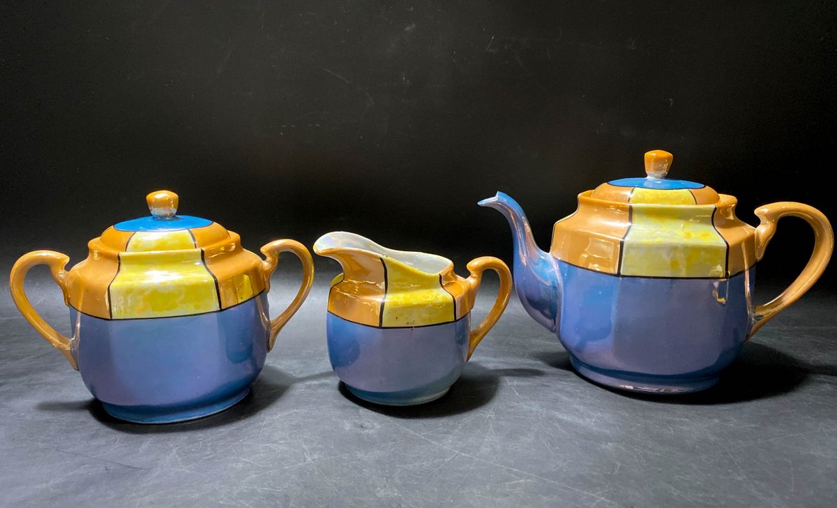 Three-Piece Ceramic Tea Set with Multicolor Glaze