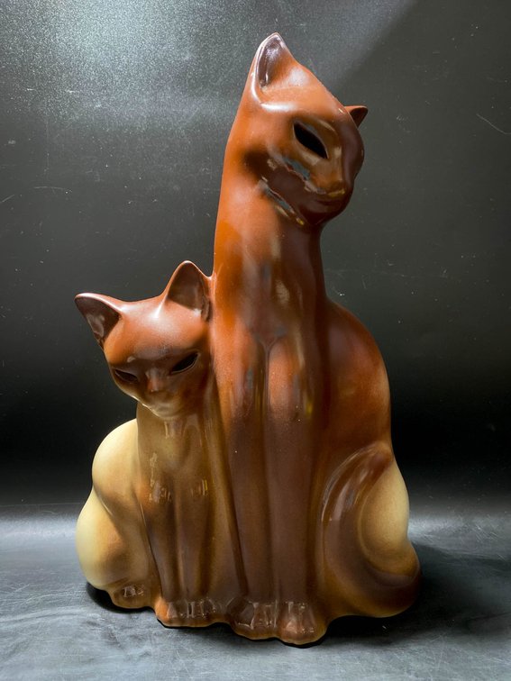Mid-Century Ceramic Cat Lamp with Red Illuminated Eyes