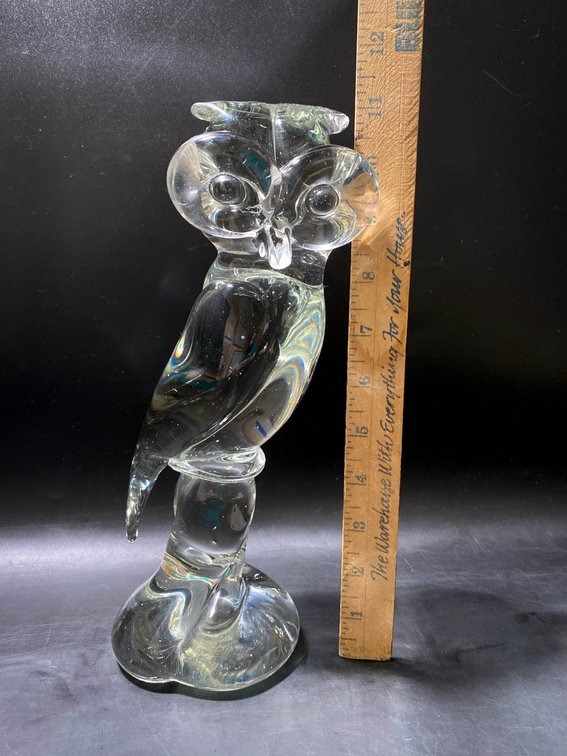 Clear Art Glass Owl Figurine with Detailed Features