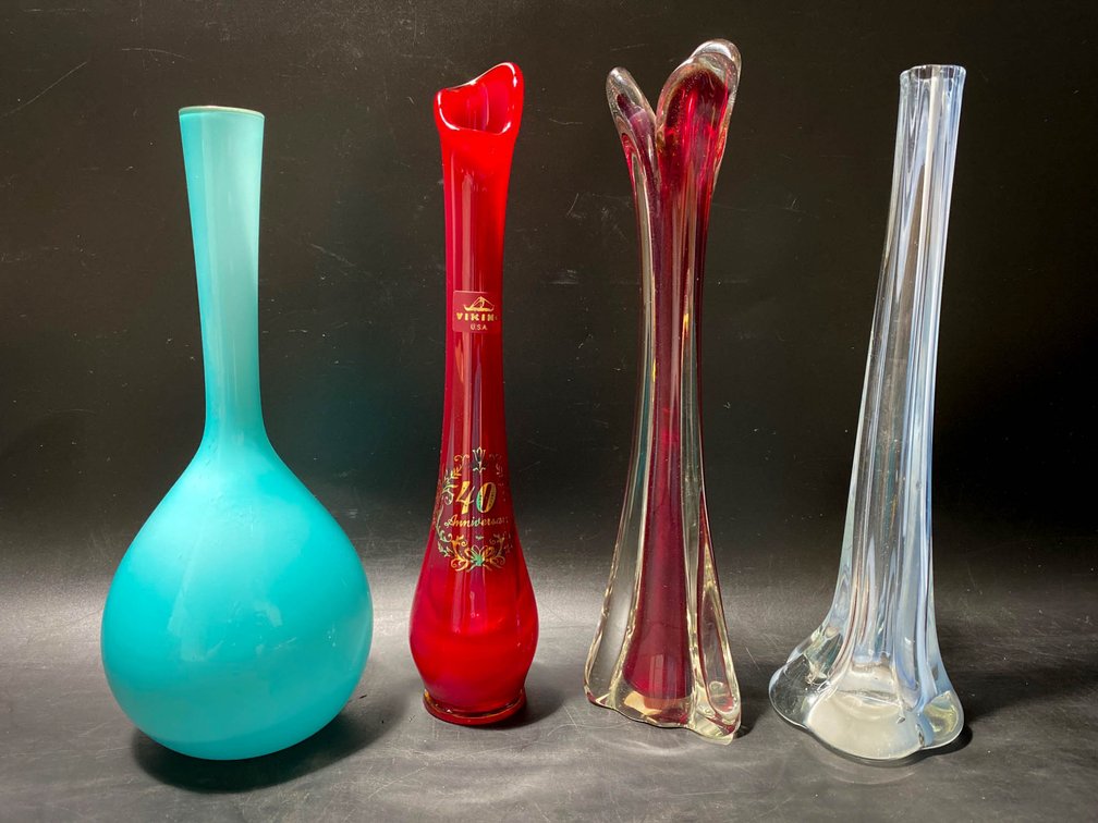 Four Art Glass Vases in Varied Styles and Colors