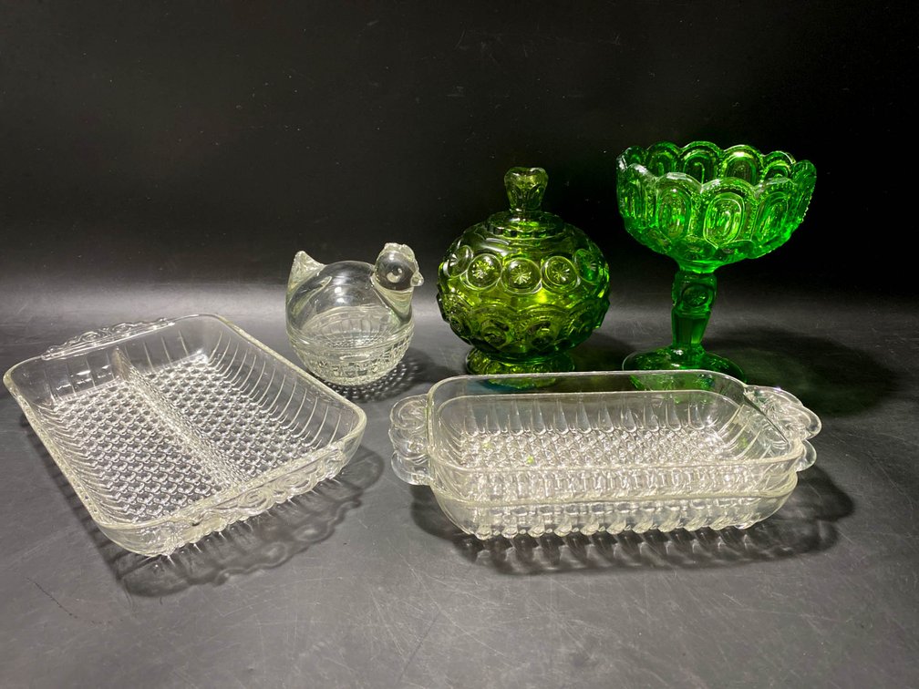 Green and Clear Pressed Glass Tableware