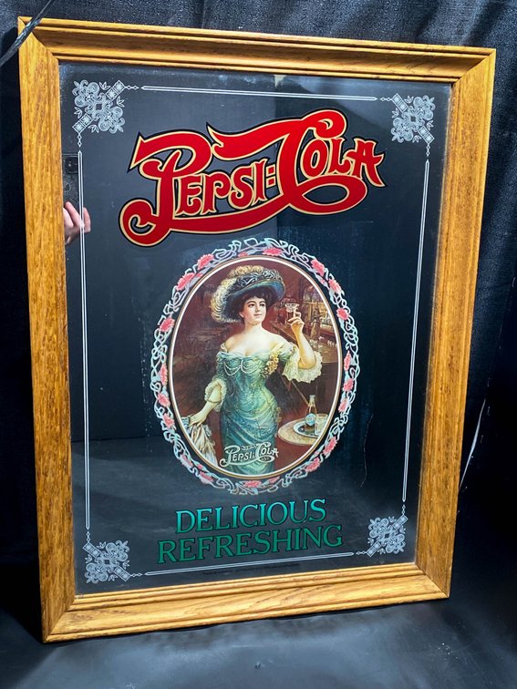 Framed Pepsi-Cola Advertising Mirror With Victorian Lady Design