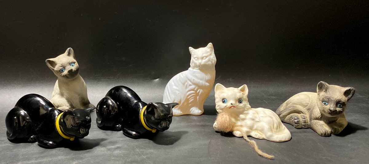 Ceramic Cat Figurines in Various Poses and Colors