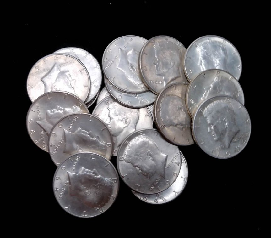 18 1964 JFK Silver Half Dollars, Total Weight 224.5 Grams